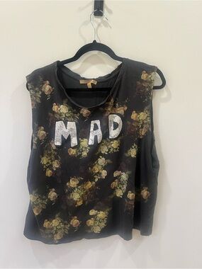 Zara Black Floral 'MAD' Sleeveless Tank